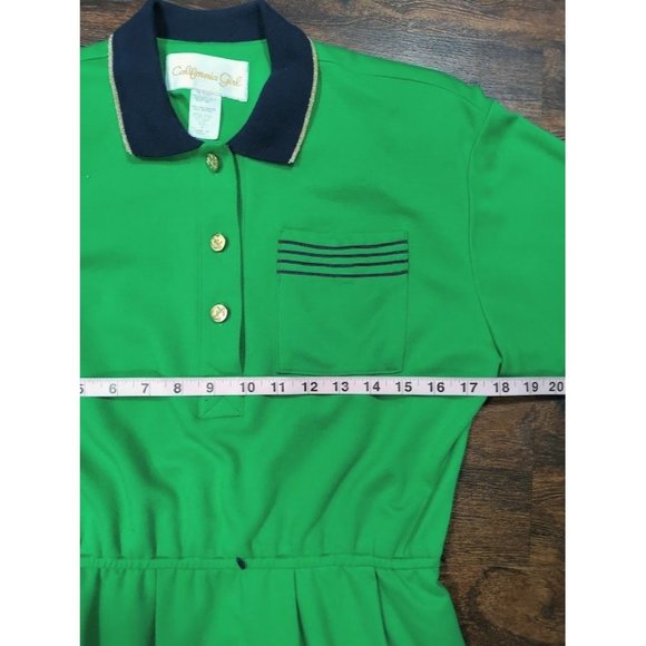 VTG California Girl Short Sleeve Pleated A-Line Midi Dress Green Women's Size 12 - Picture 11 of 13